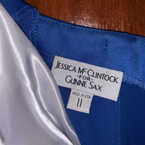 Jessica McClintock for Gunne Sax Strapless Blue/Black/white Satin vintage y2k - Picture 4 of 5